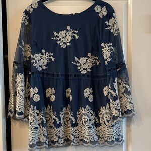 Sundance Navy and Cream Lace Blouse
